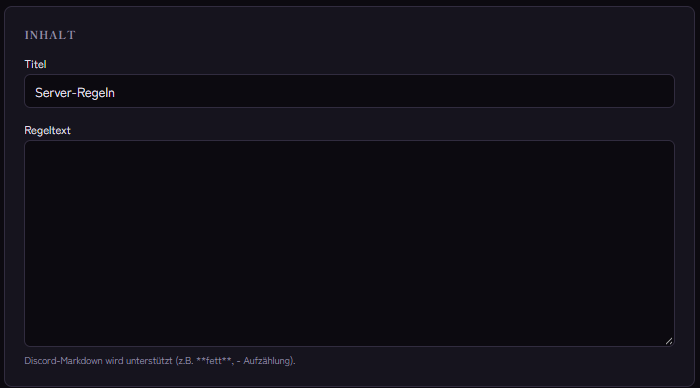 Einstellungen der Server-Regeln: Titel und Regeltext