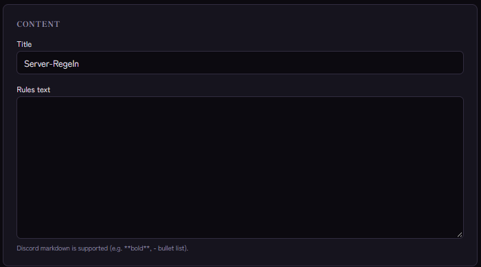 Server rules settings: title and rules text